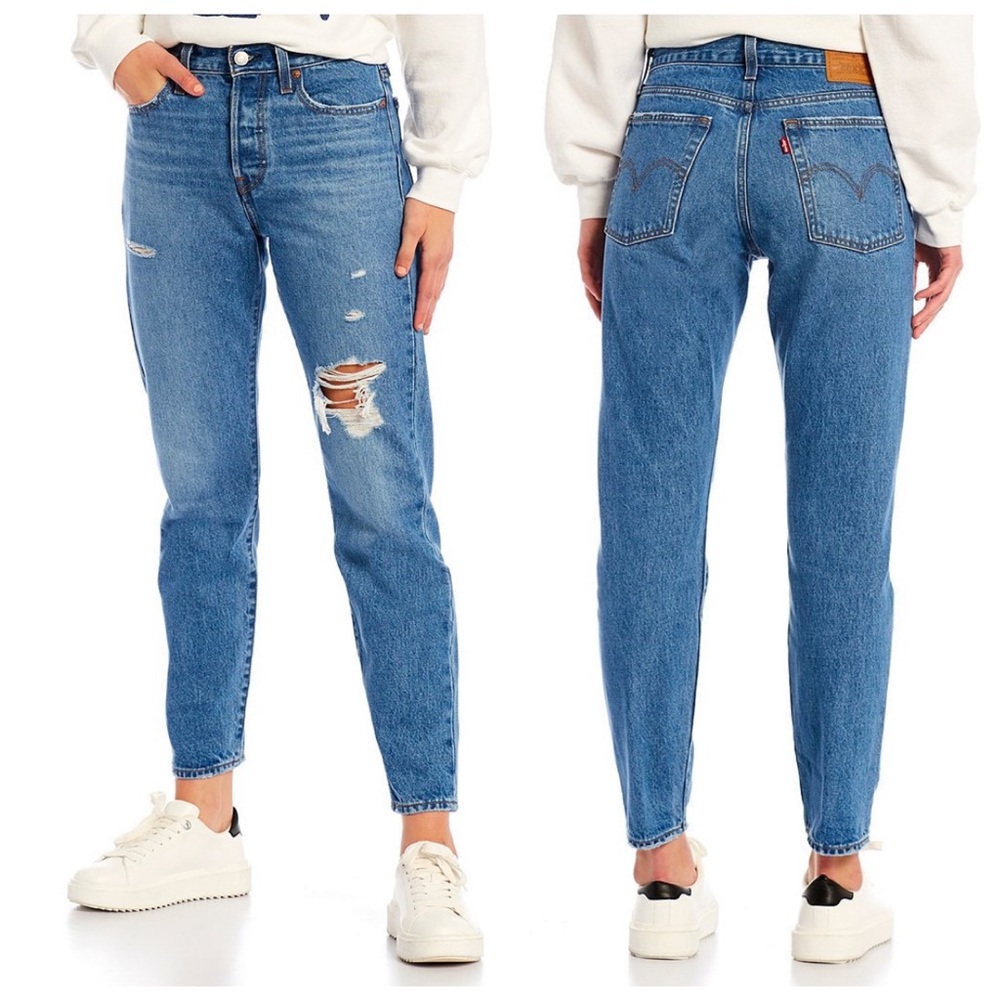 Levi's Ski High Rise Destructed Wedgie Icon Fit Ankle Straight Leg Jeans SZ 30